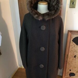 Vintage Len Artel Coat woven in Belgium&luxurious natural mink collar. Full size